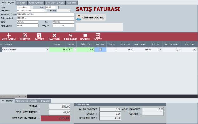 e-Fatura Programı ekran resmi